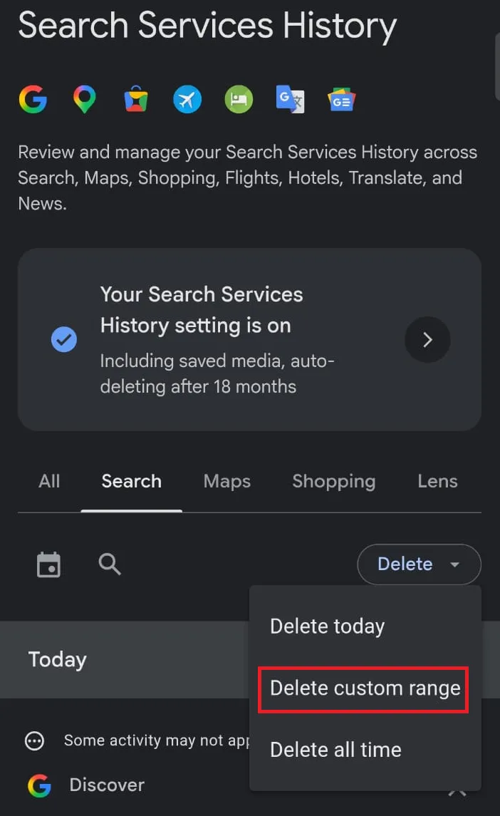 Select Delete custom range.