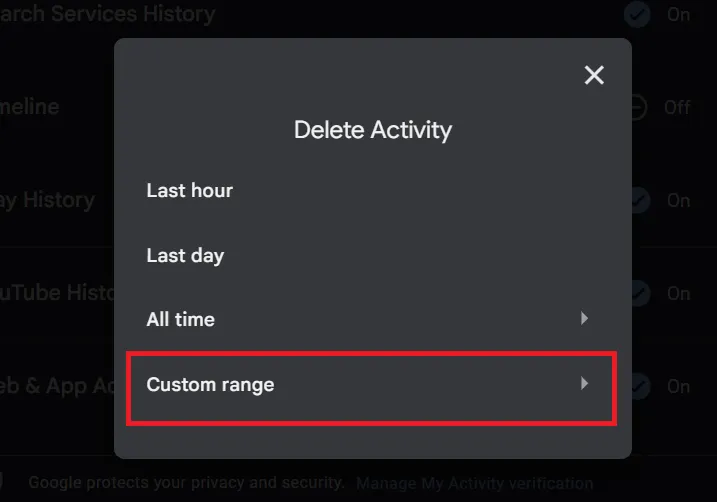 Choose Delete custom range.