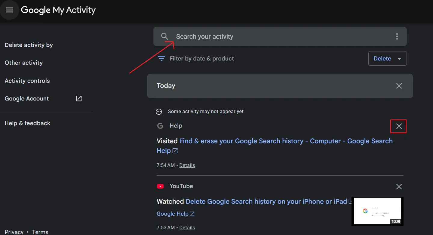 Go to Google My Activty to type what you want to delete, then tap on X.