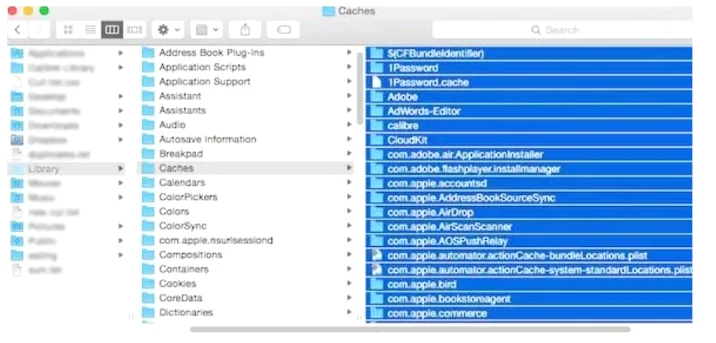 Open each folder and select the items you want to delete.