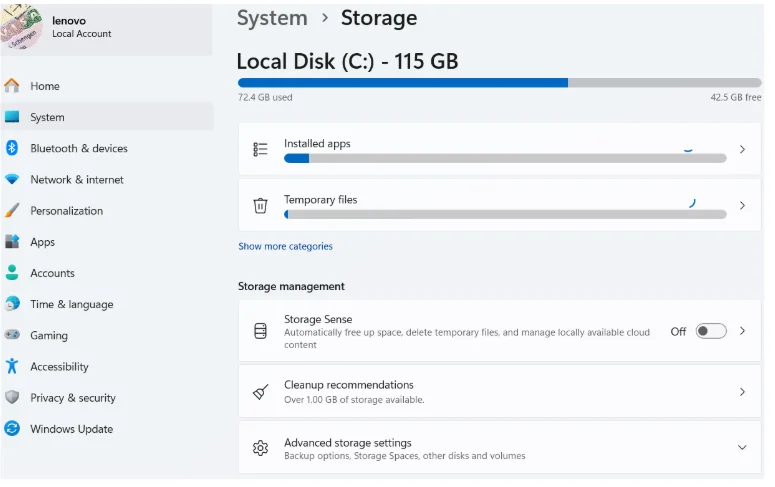 Check how much space is consumed.