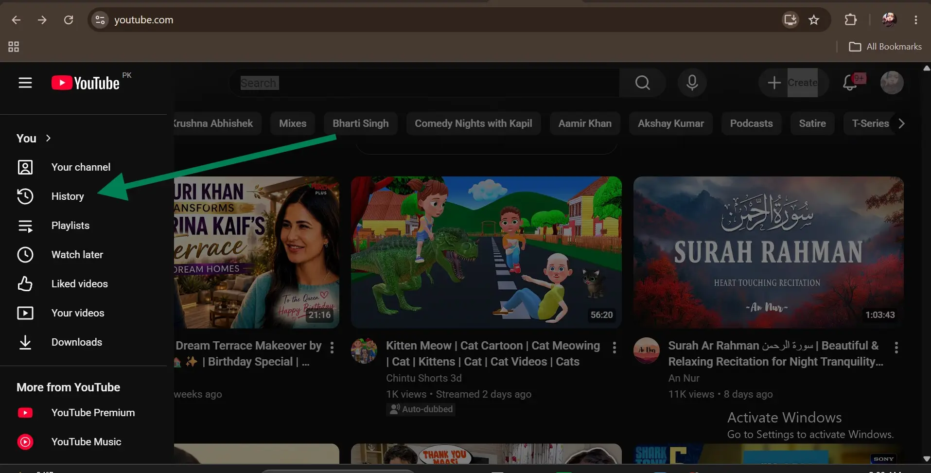  Select History from the upper left corner  