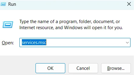 In the dialogue box, search services.msc.