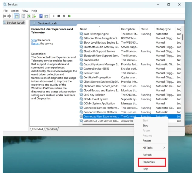 Find the connected user experience and click to open properties.