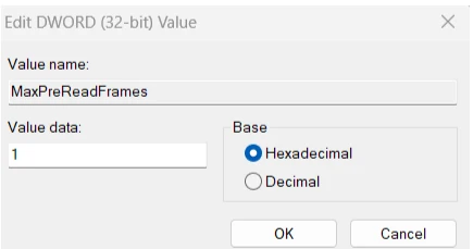 Change the value of pre read frames to 1 to reduce the latency.