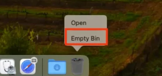 Click on the empty bin option from the Dock to remove all the trash.