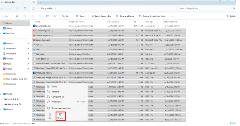 Remove files to recycle bin to free up space.