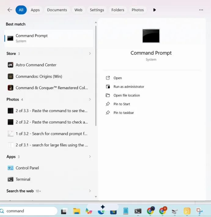 Search for the command prompt from the menu.