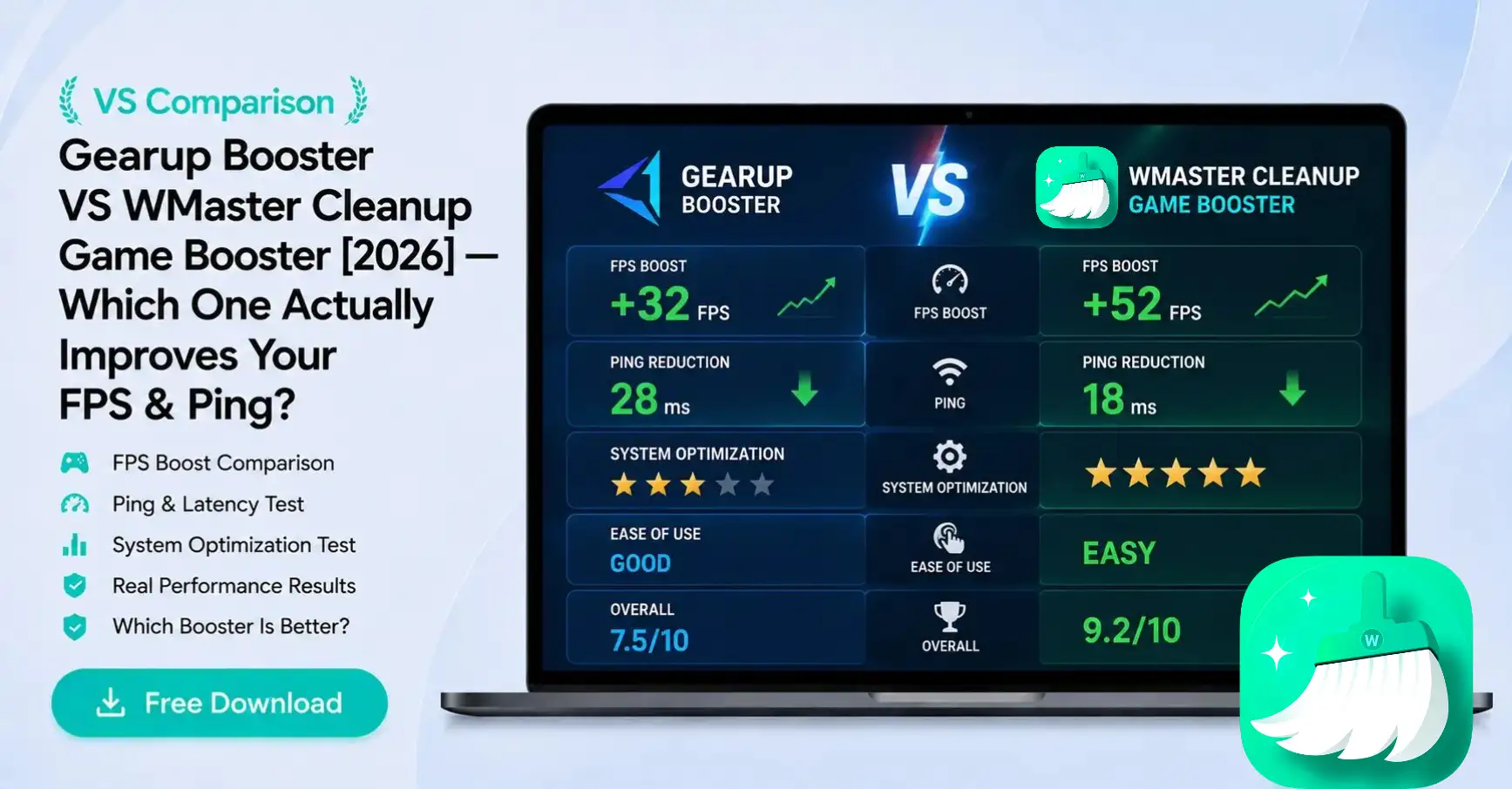 Gearup Booster VS WMaster Cleanup Game Booster [2026] — Which One Actually Improves Your FPS & Ping?