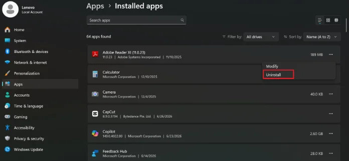 Uninstall unwanted apps.