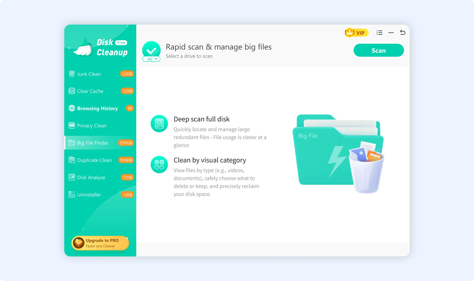 Hit on Scan to instantly start scanning your desired disk.