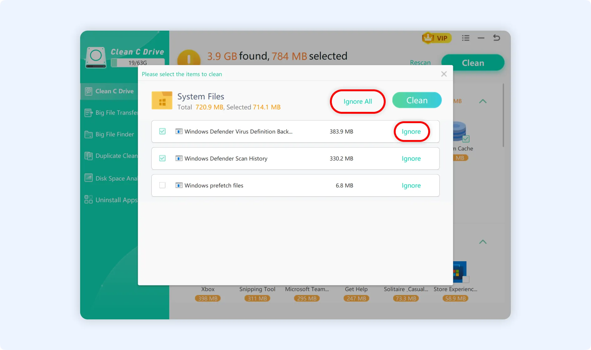 Ignore the individual cleanups or entire cleanup item.