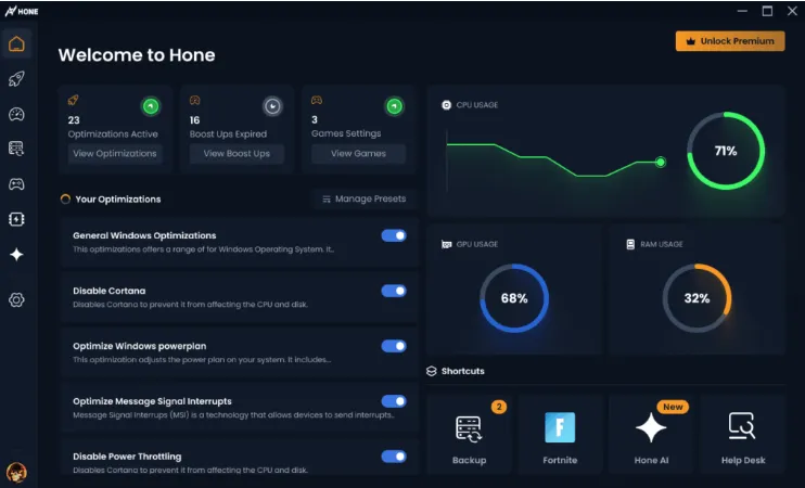 Hone optimization interface.