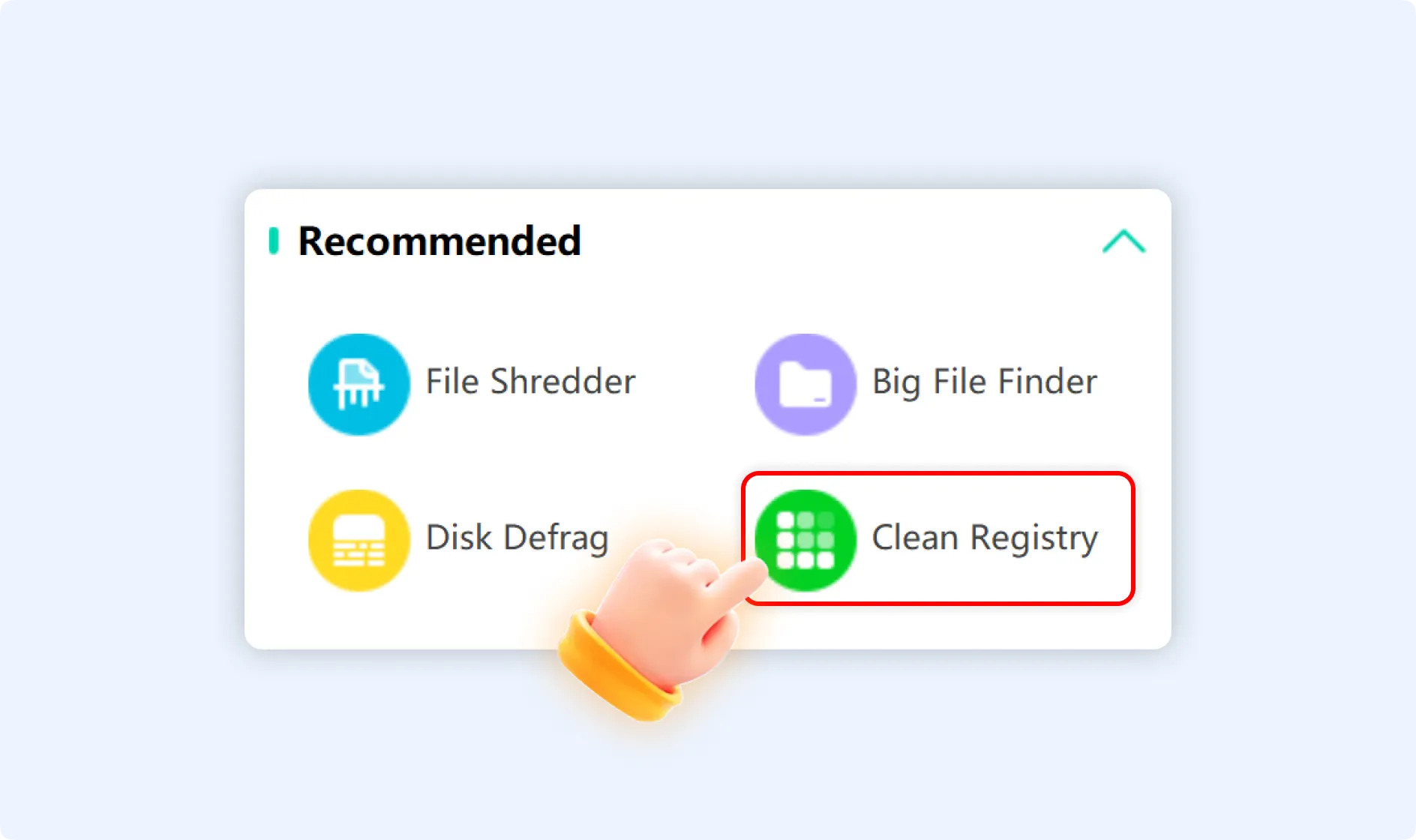 Tap on Clean Registry to remove junk from your PC.