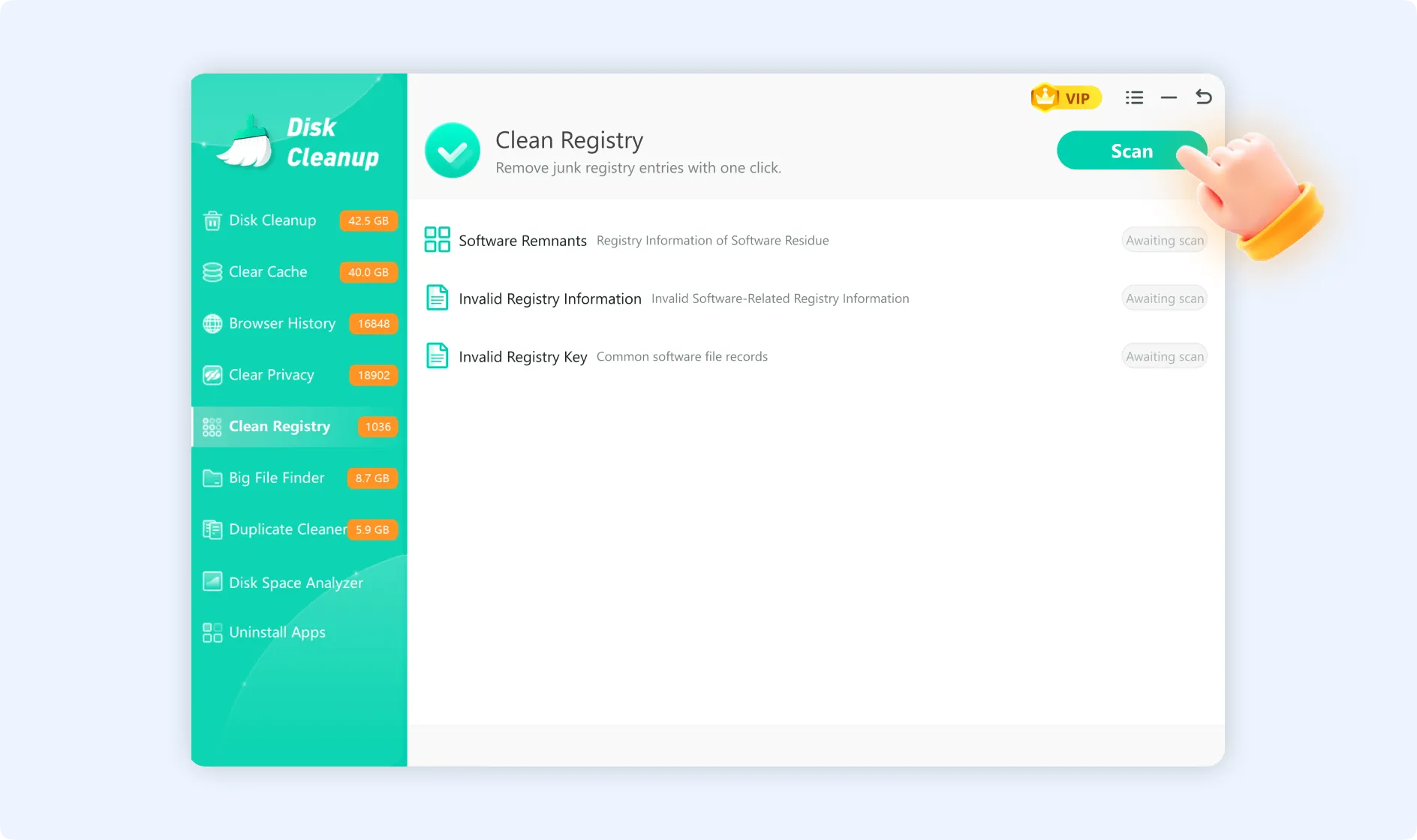 Click Scan to initiate the scanning process for cleaner and faster PC.
