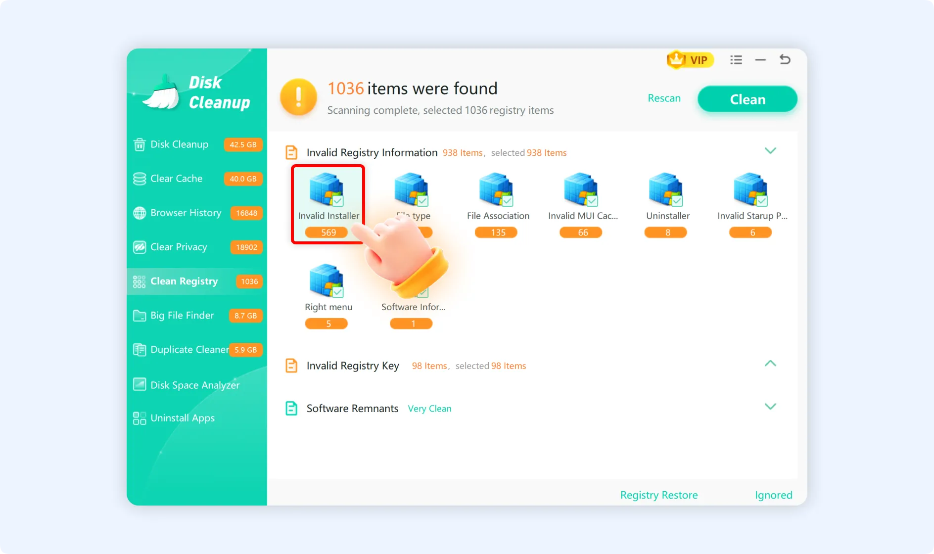 Tap on desired registry item to view more details about it.