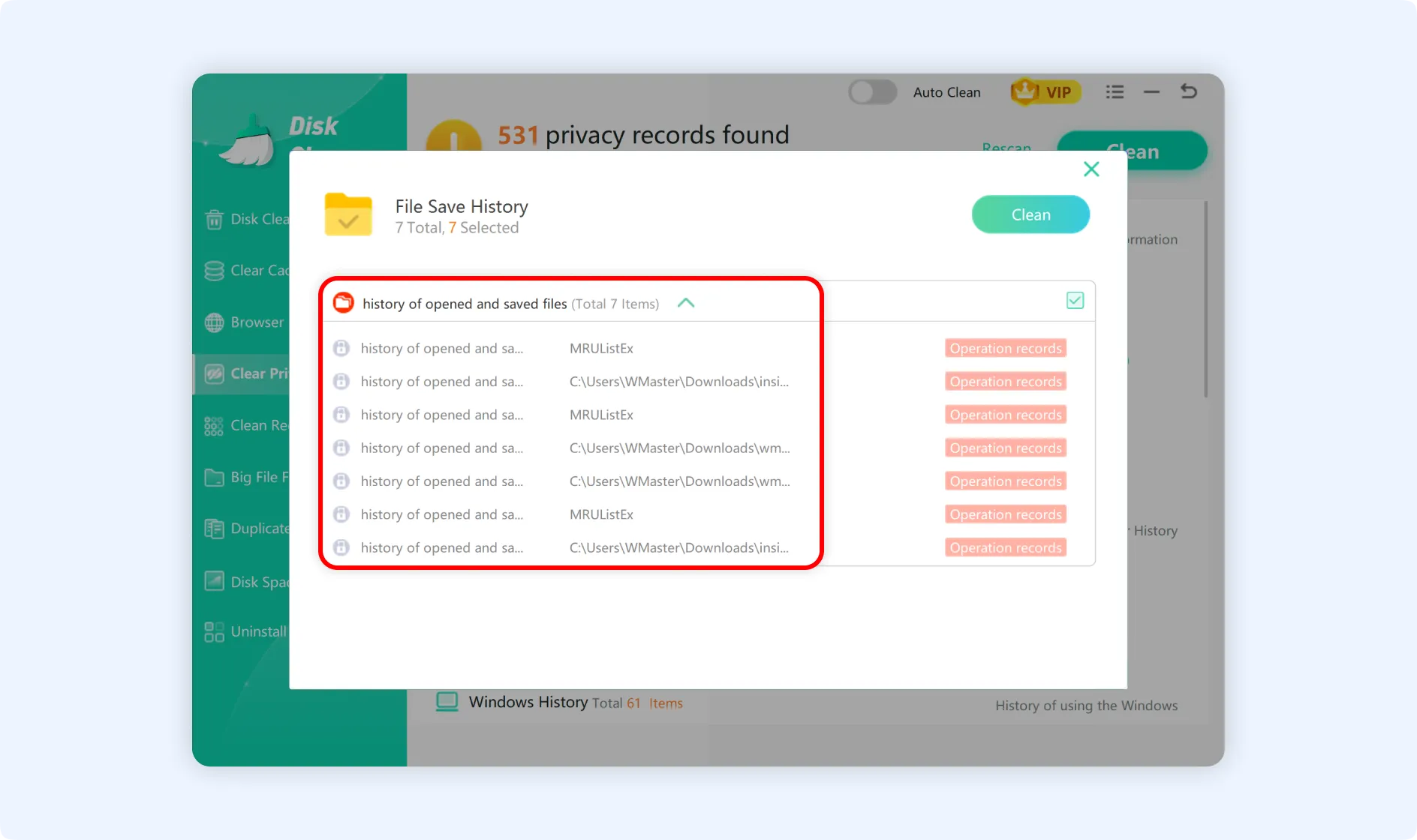 View detailed info about selected privacy item.