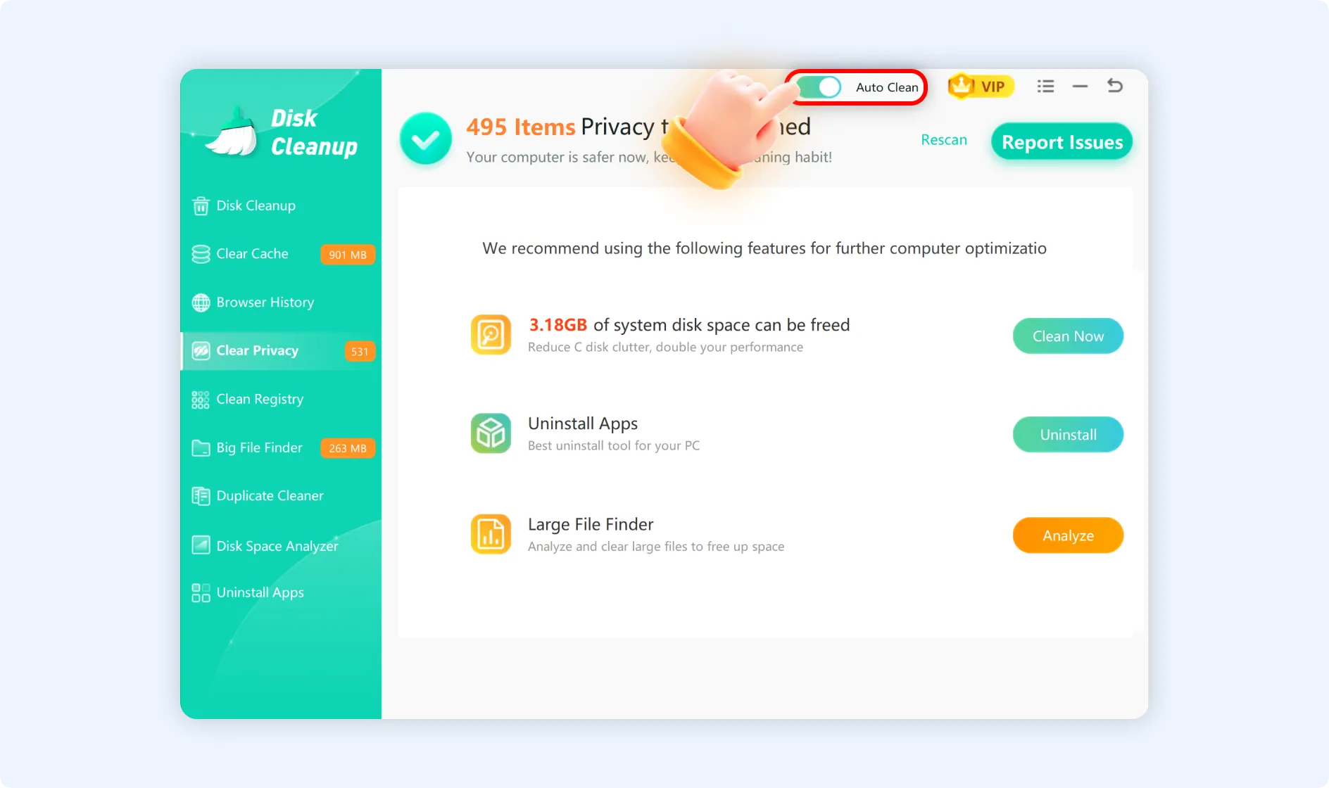 Turn on Auto Clean feature for regular cleanup of Privacy Data with WMaster Cleanup.