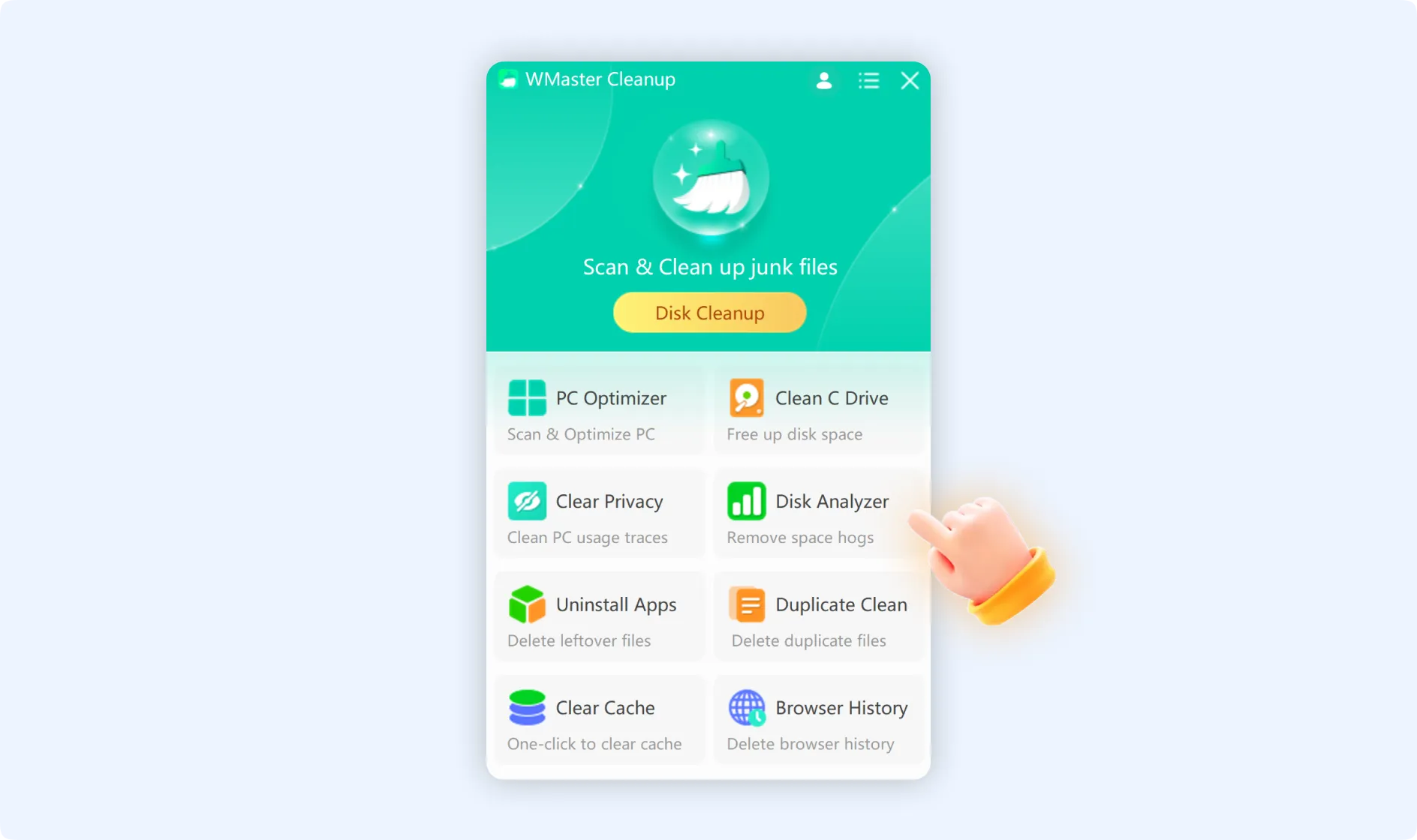 Click Disk Analyzer to remove space hogs with WMaster Cleanup.