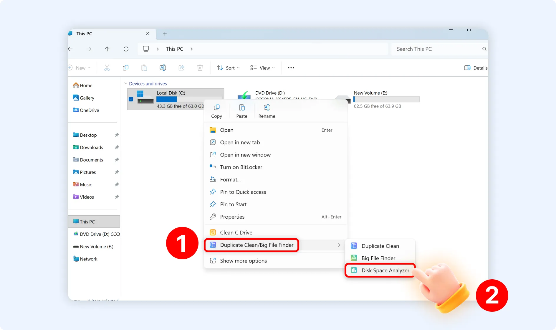 Right-click to access Disk Space Analyzer feature to remove space hogs.