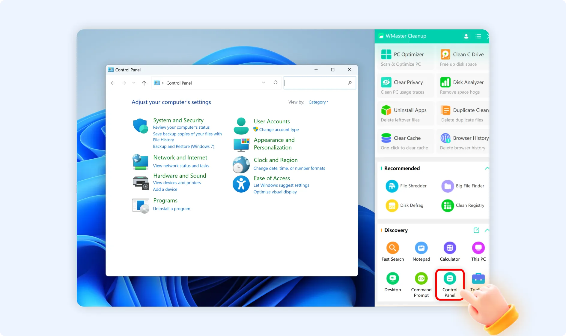 Tap on Control Panel icon to immediately open up the system&rsquo;s control panel.