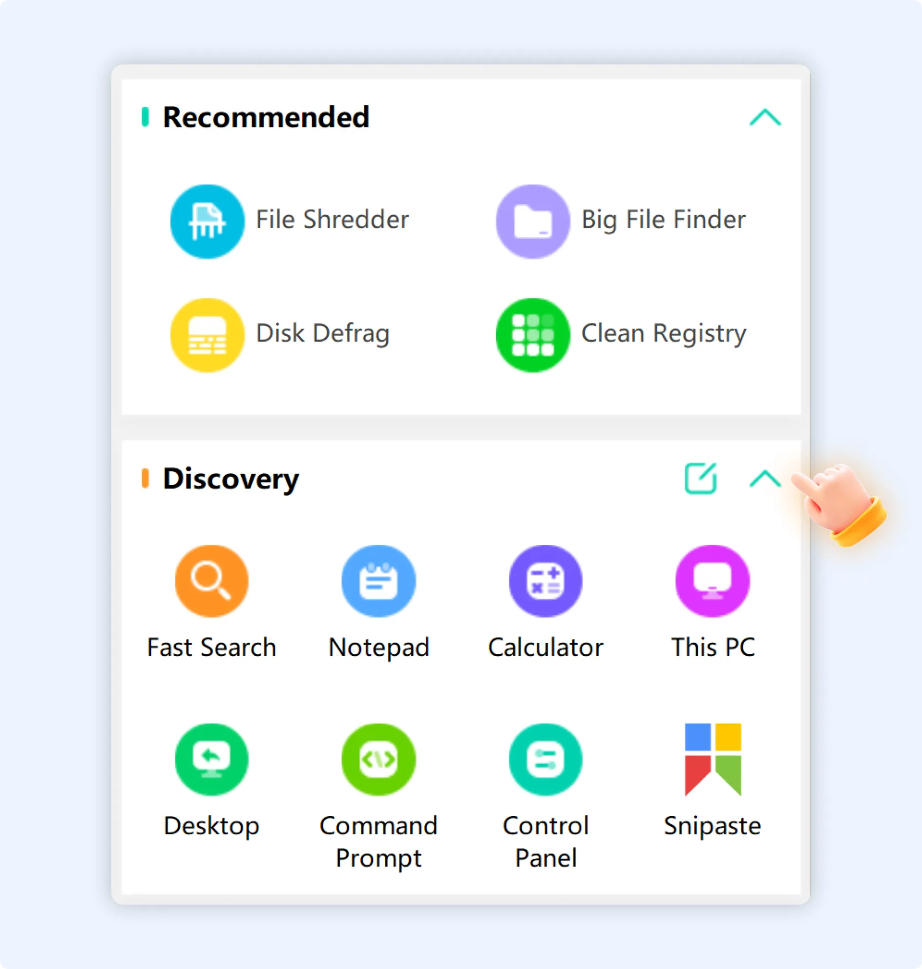 Tap on collapse icon to retract the discovery section.