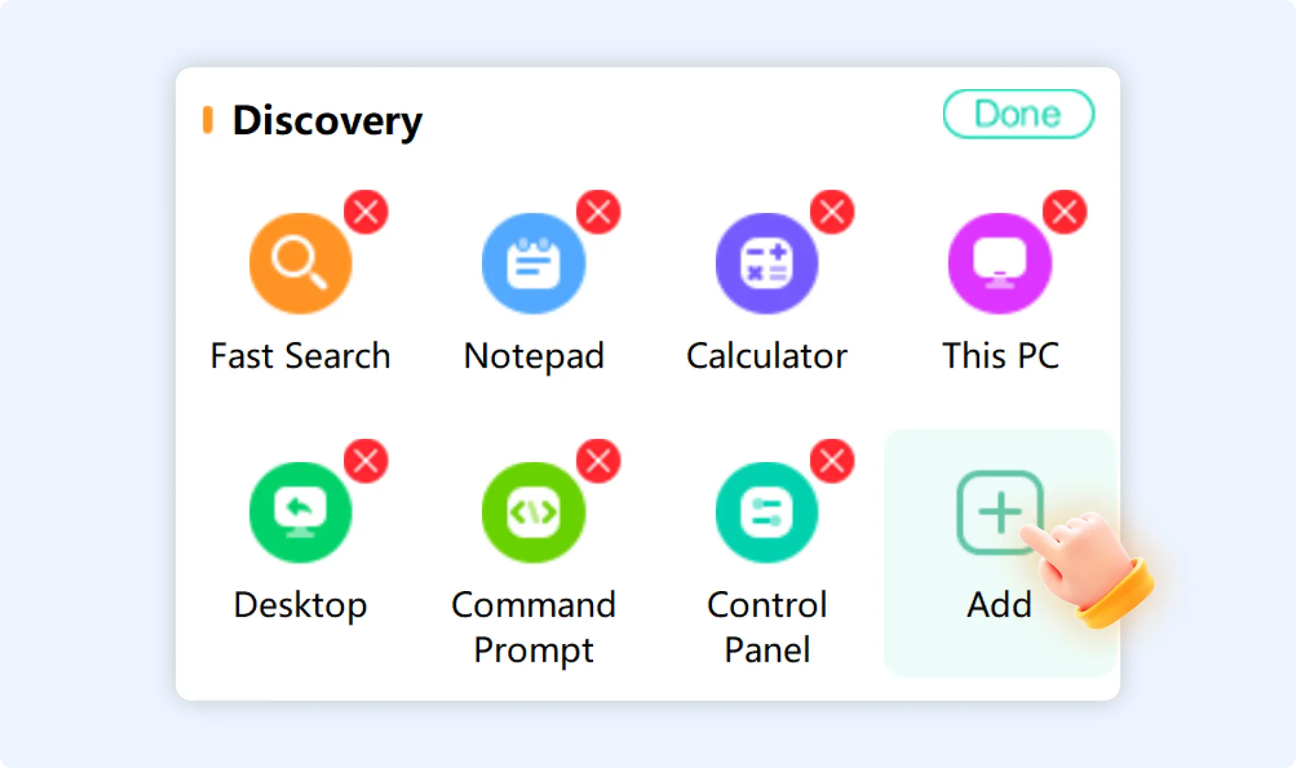 Tap on Add to add desired tools to the main interface of discovery section.