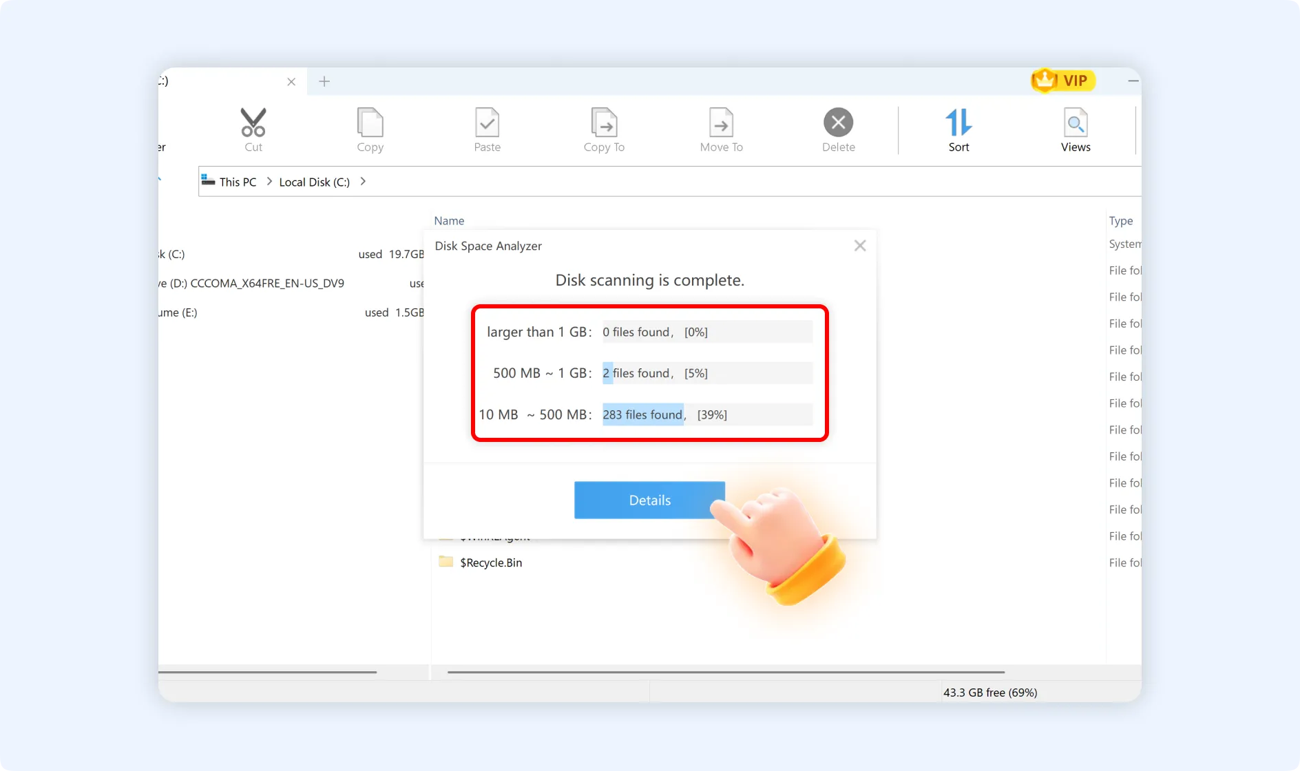 Click Details to view thorough visualization of disk space usage.
