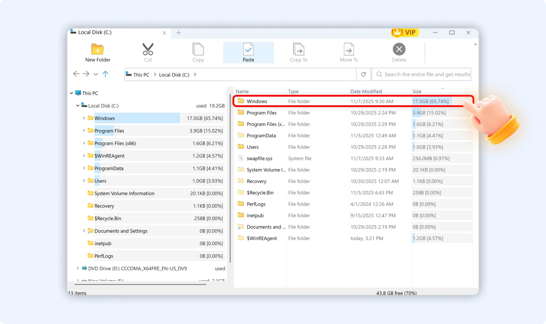  Click any folder to view its files and subfolders.