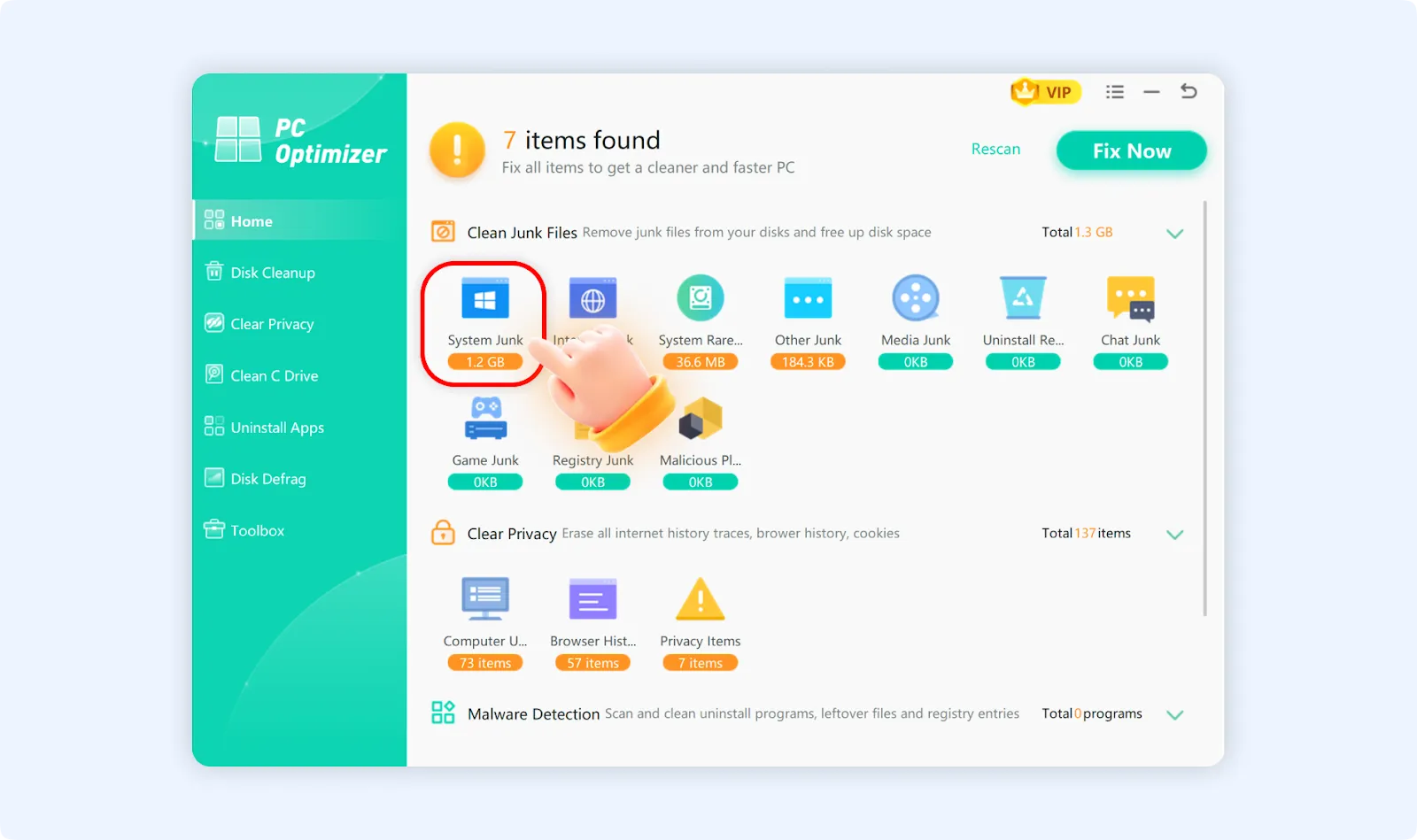 Select the optimizable item and view its detailed specific tasks.