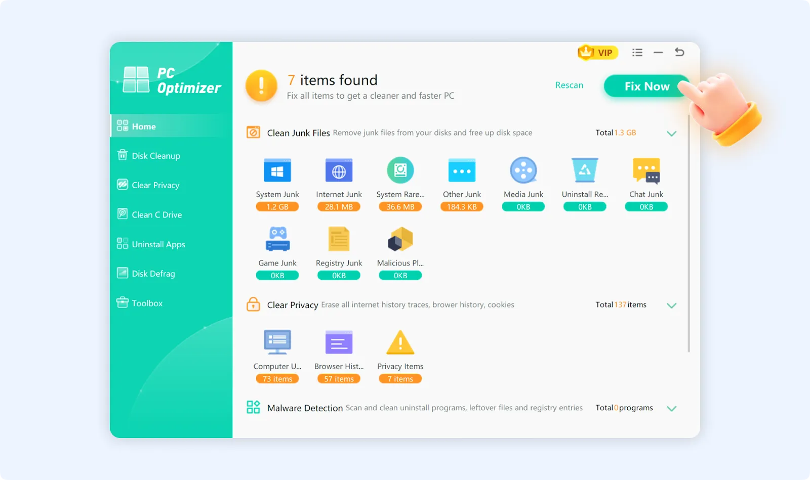  Click Fix Now to clean optimizable items automatically for cleaner and faster PC.