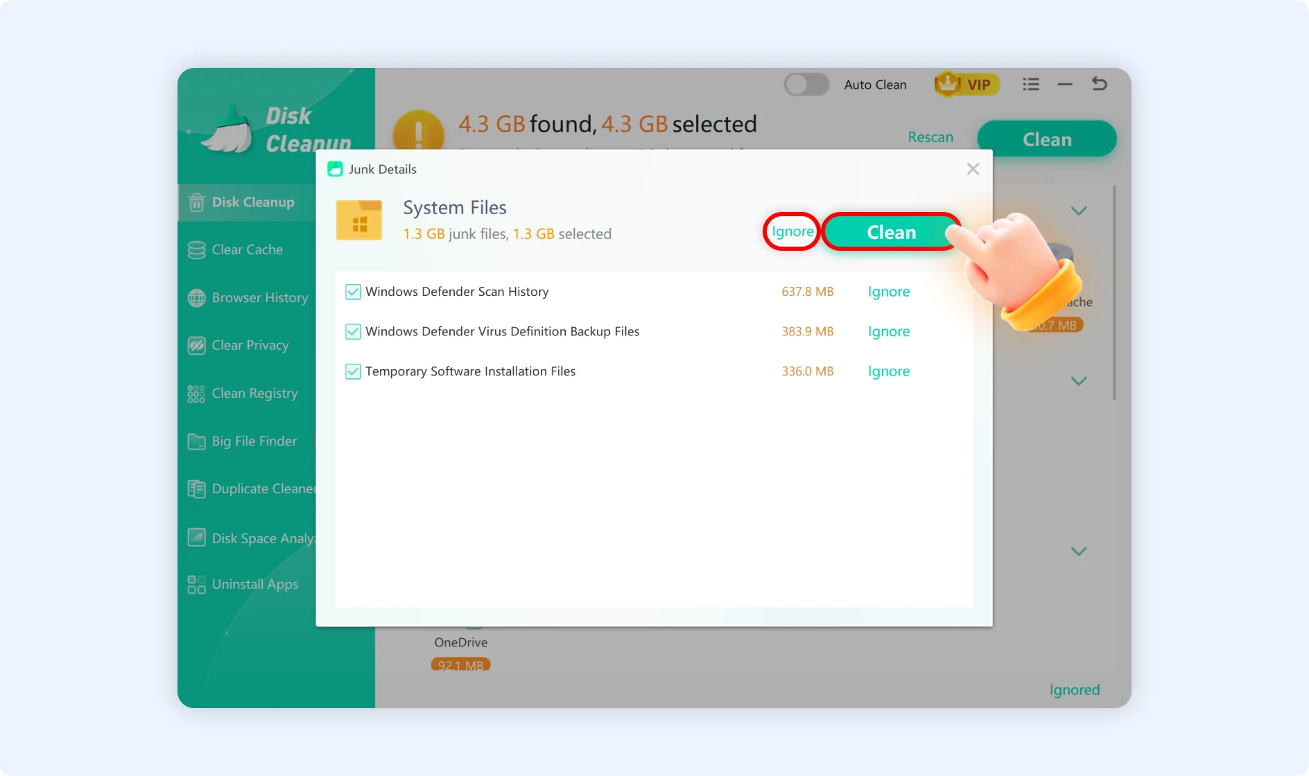 Ignore or clean cleanable items to boost your system performance.
