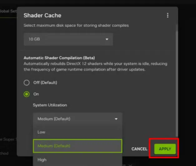 Turn ON automatic shader compilation to medium.
