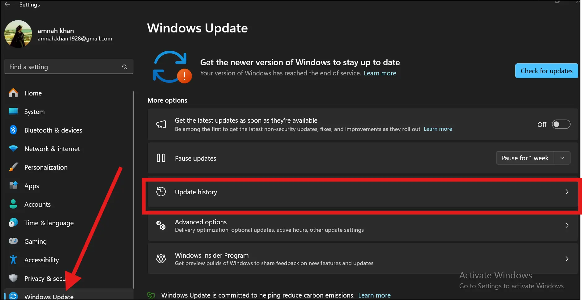 Go to Settings and navigate to the Update History.