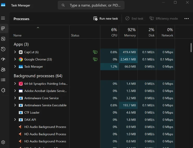 Open up the Task Manager.