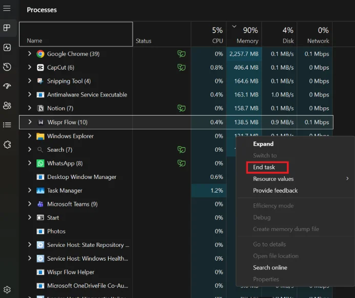 Click End Task.
