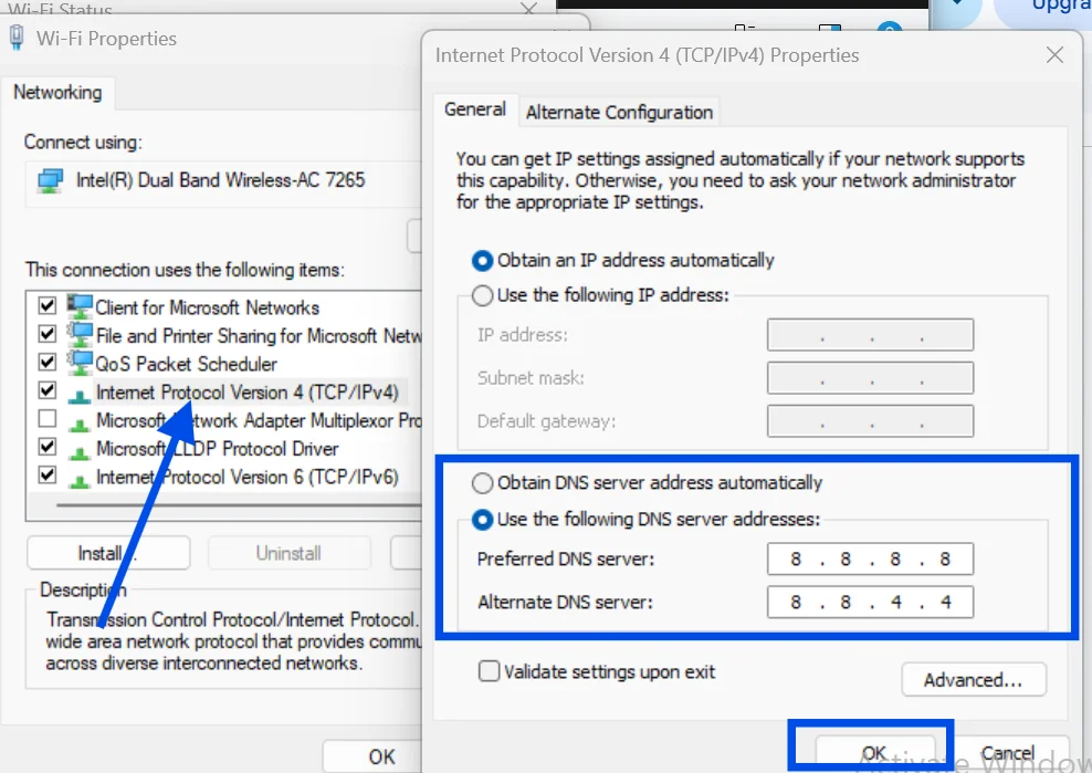 Double tap internet protocol version 4 to apply the settings.