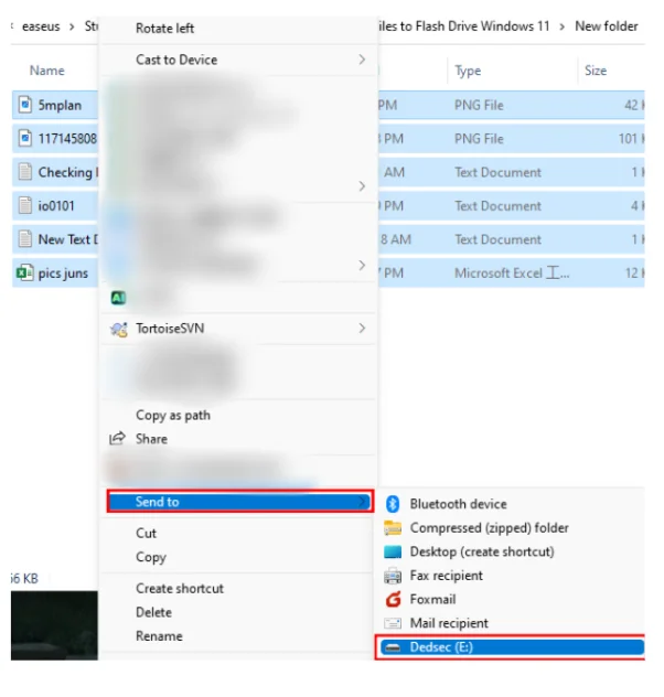 Send your selected files to the plugged-in external device.