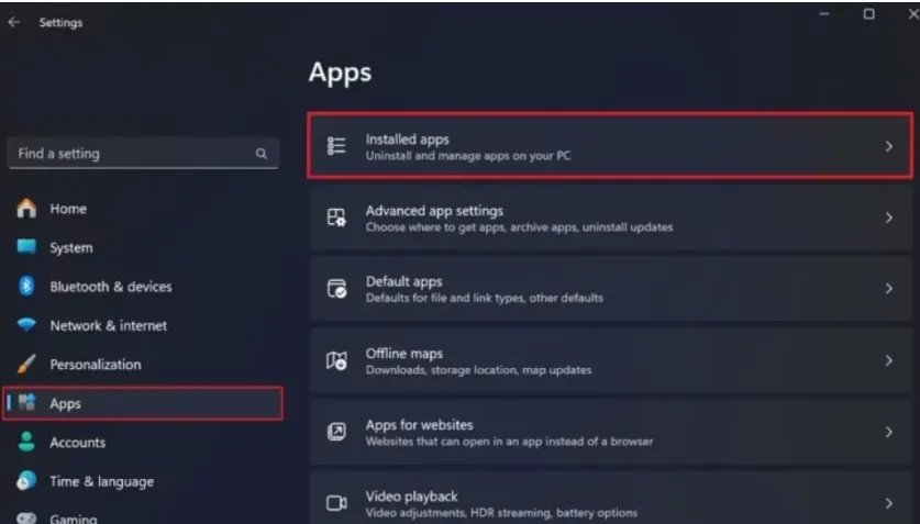 Go to apps from the settings and then select installed apps.