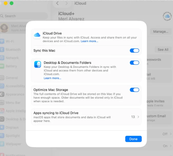 Turn on the desktop and document folder to automatically sync with iCloud.