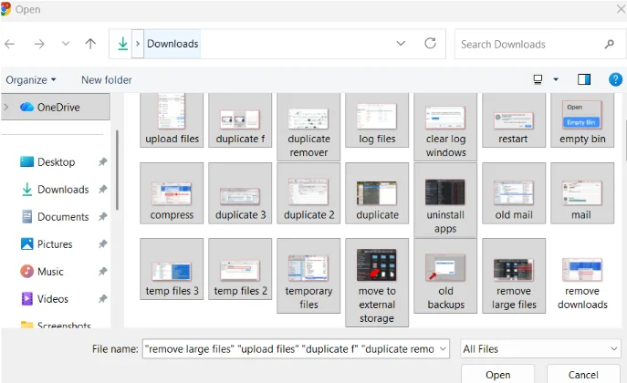 Select and upload all the files and click Open.