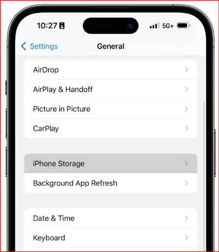 Go to settings to check iPhone storage.