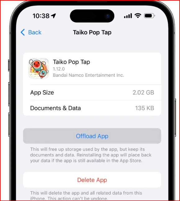 Select the app and offload it to remove junk.