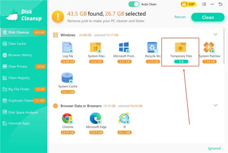 Temporary Files folder is now cleaned and optimized for faster PC