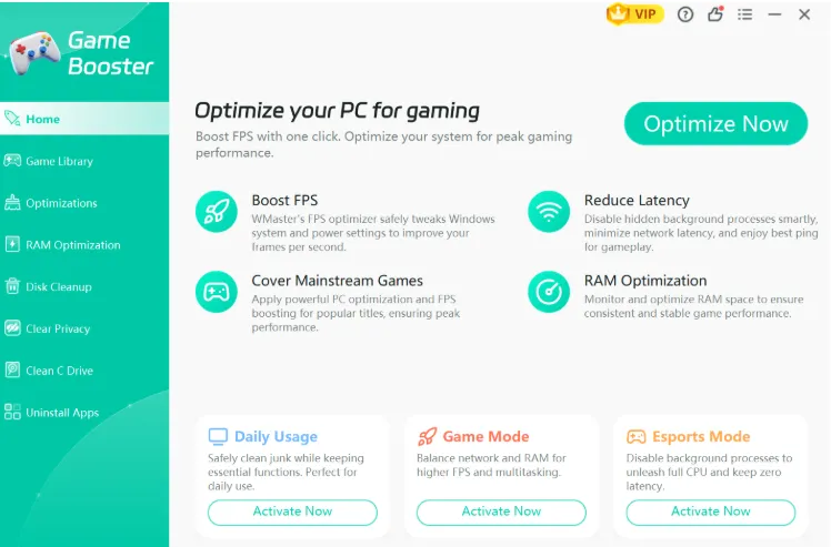 Game Booster main interface.