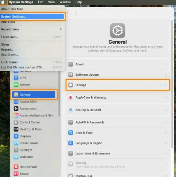 Head to system storage from the settings option.