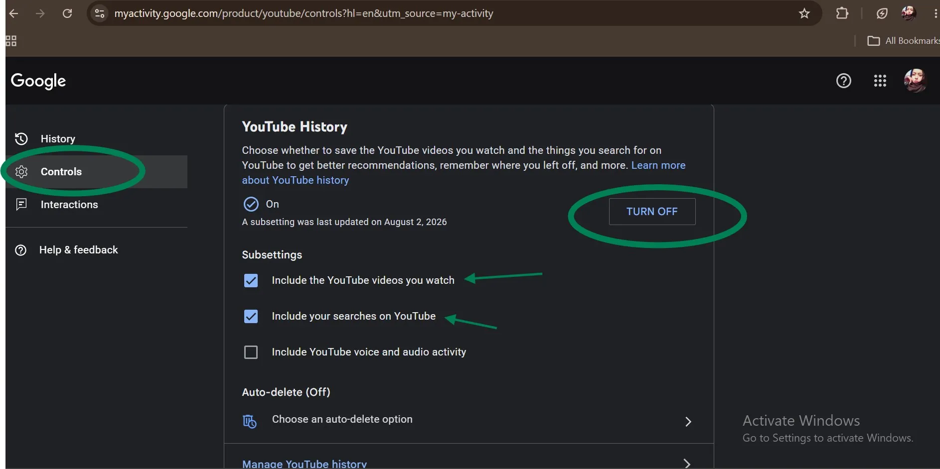 Check your desired options and hit TURN OFF
