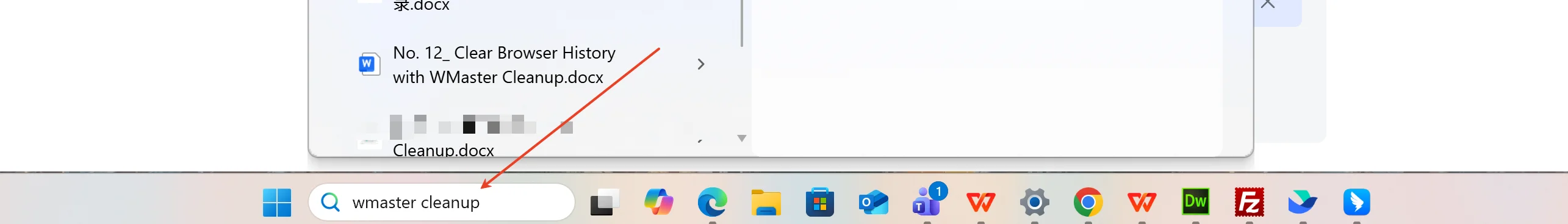Go to search bar to search for WMaster Cleanup.