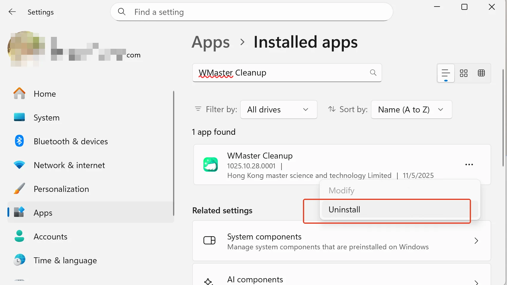 Click uninstall WMaster Cleanup.
