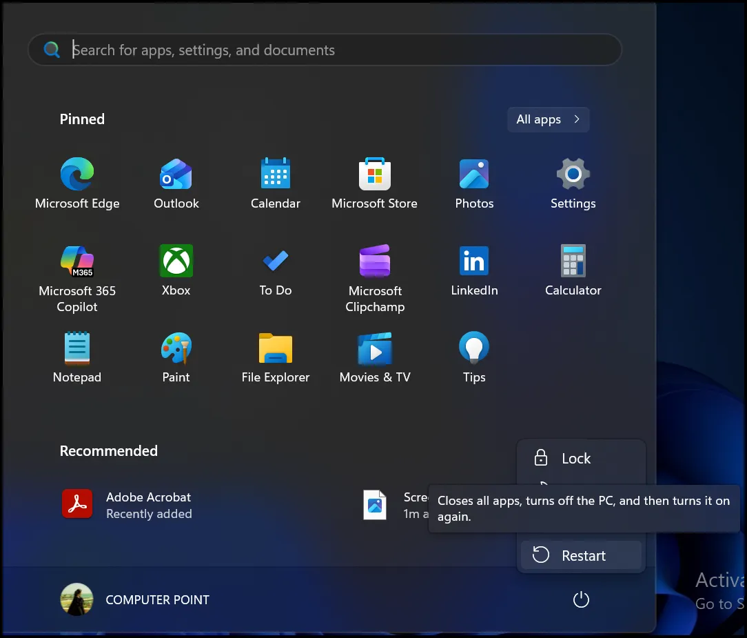 Reboot your Windows PC by restarting it to lessen your baseline memory consumption.